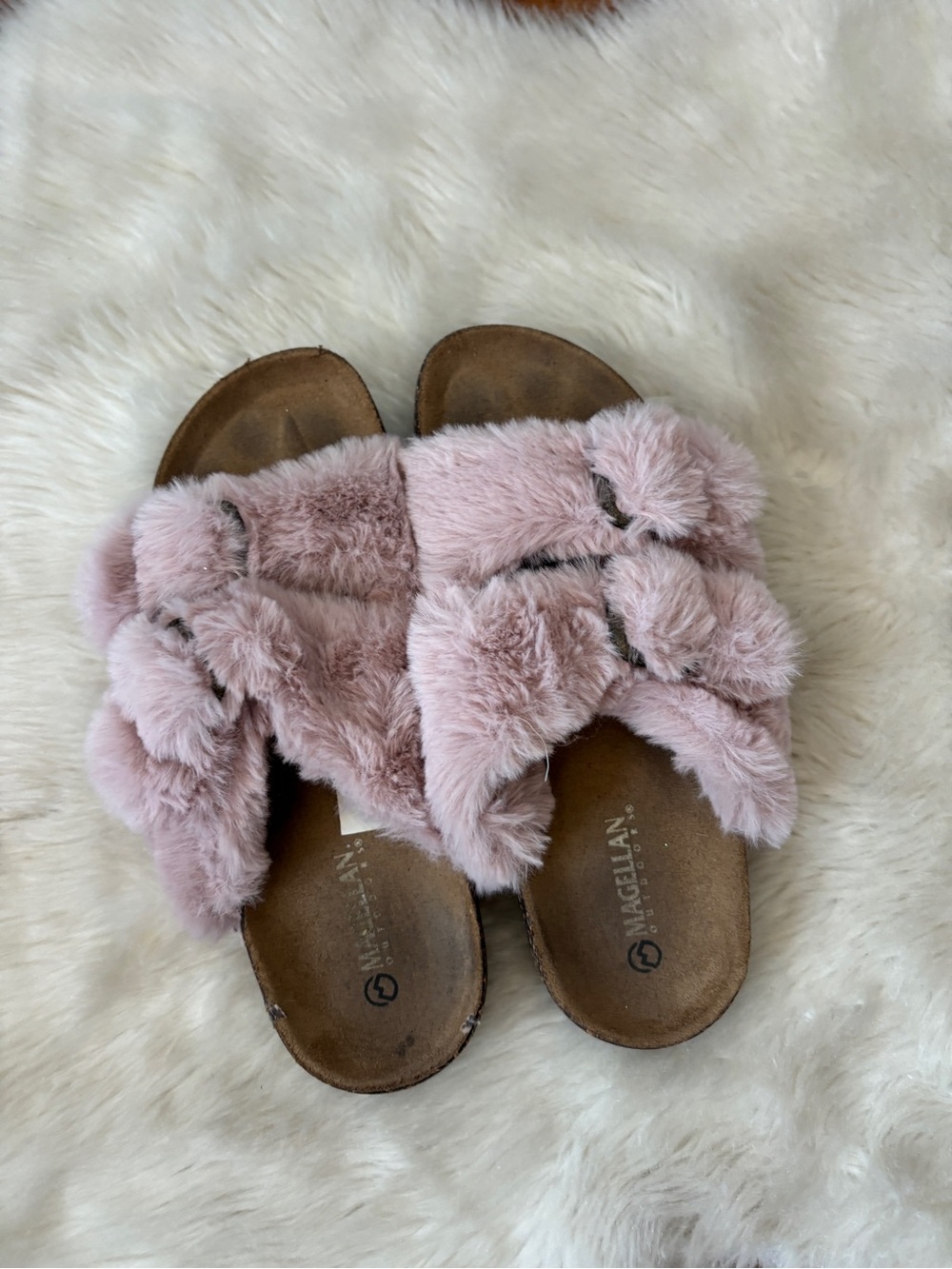 Rose Pink Fuzzy Slip On Sandals